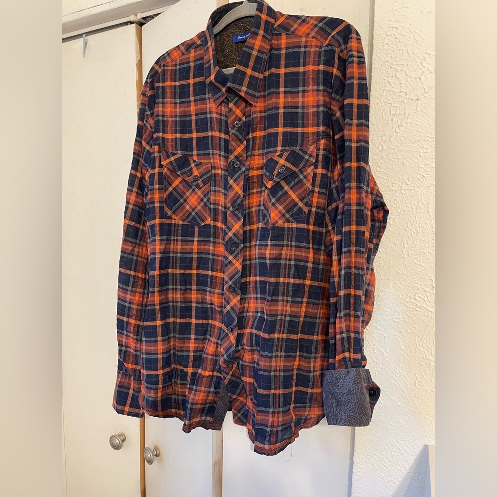 Georg Roth Plaid Button Down Shirt - Orange and navy